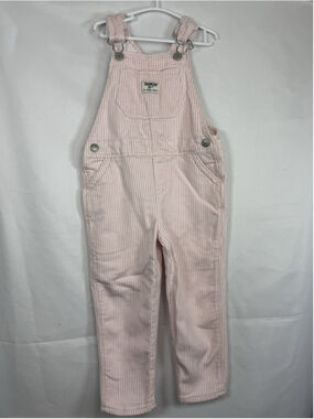 Oshkosh B’Gosh Pink Overalls 4T Toddler Pink & White Stripe EUC